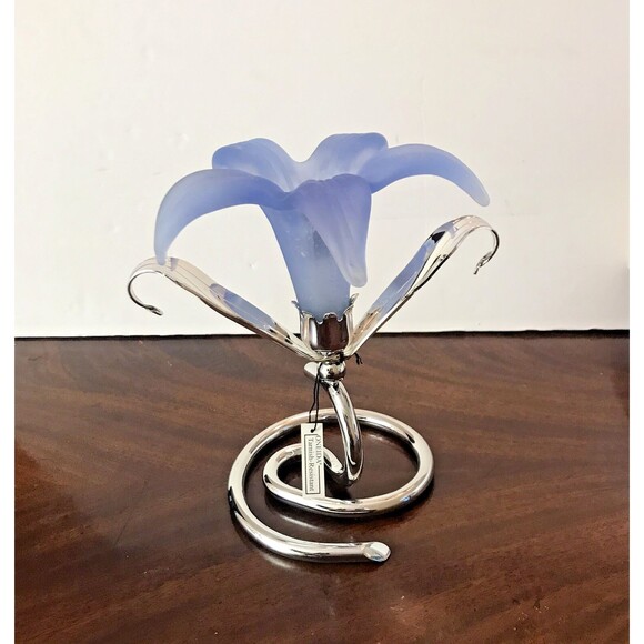New Vintage Oneida Amaryllis Blue Frosted Candle Holder - Picture 6 of 9